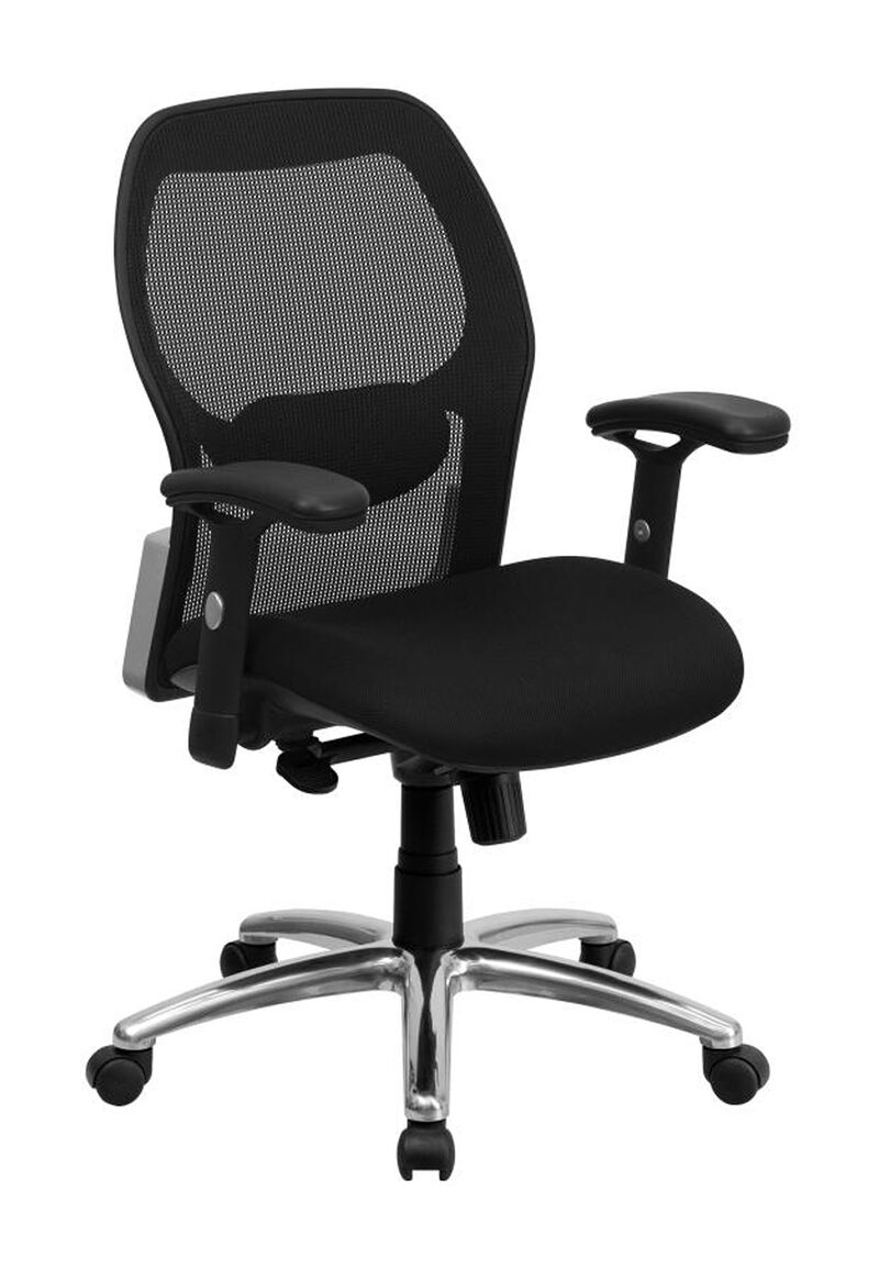 Albert Mid-Back Black Super Mesh Executive Swivel Office Chair with Knee Tilt Control and Adjustable Lumbar & Arms