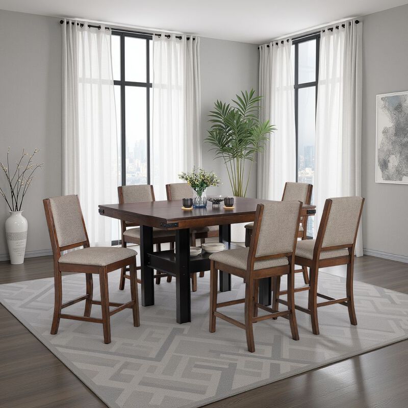 Patter Counter Height Dining Table, Shelf, 60 Inch Black Brown Wood - Benzara