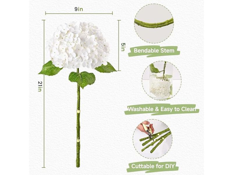 3 Piece White Artificial Hydrangea Flower Stems Touch Wedding Centerpiece Decor image number 2