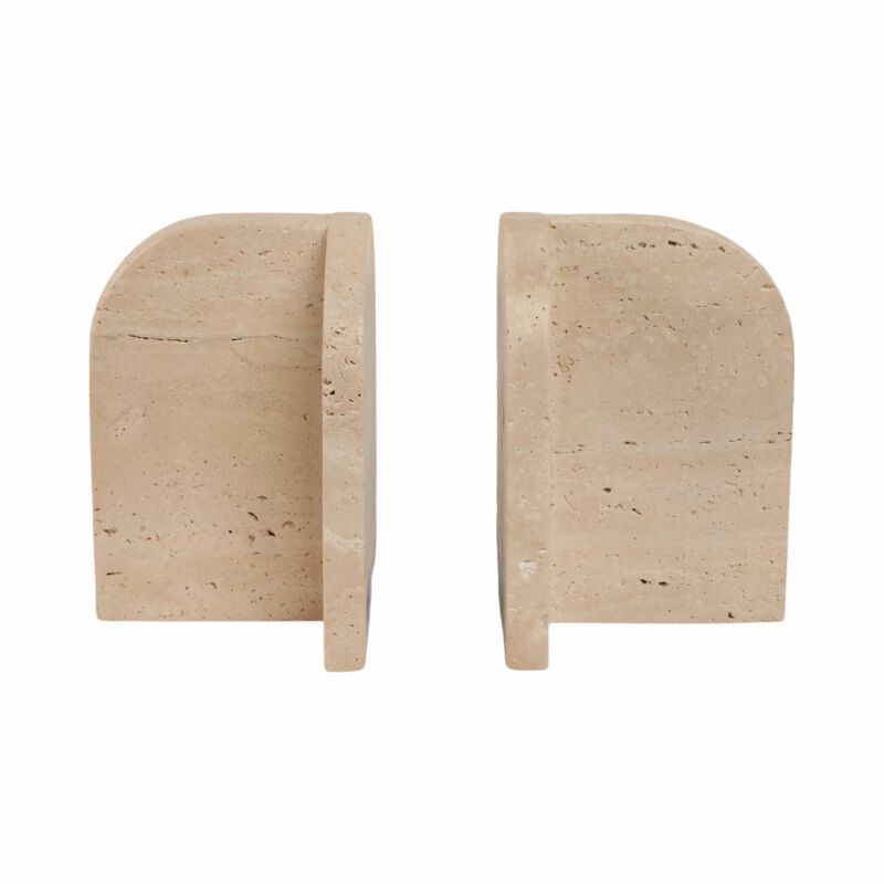 S/2 6" Arched Travertine Bookends, Tan image number 0