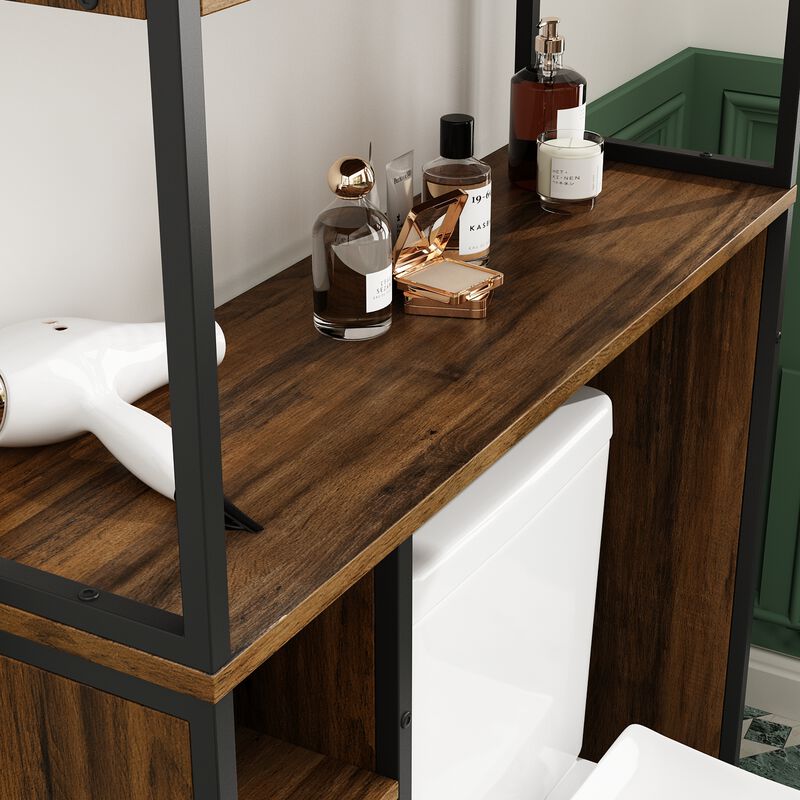 FUFU&GAGA 31.5-in x 74.8-in x 9.8-in Brown 5-Shelf Over-the-Toilet Storage