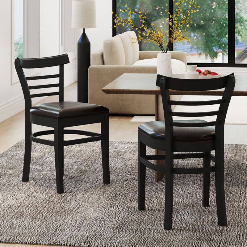 Wooden Dining Chair Set of 2 with Solid Rubber Wood Legs for Restaurant image number 3
