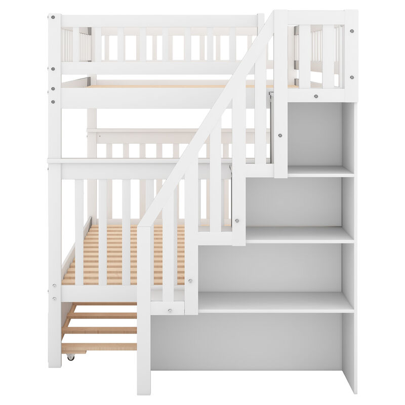 Whisen Full over Full Wood Bunk Bed with Trundle and Storage Staircase - Gray