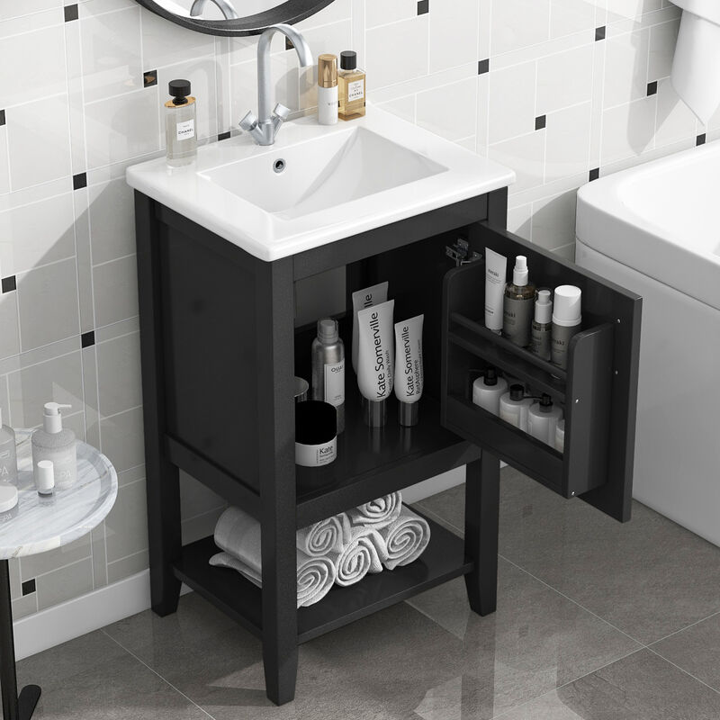 ELEMENT ACE Freestanding Bathroom Vanity with Integrated Sink, Soft Closing Door Cabinet, Open Shelf and Storage Rack for Bathroom Essentials Storage Organization image number 1