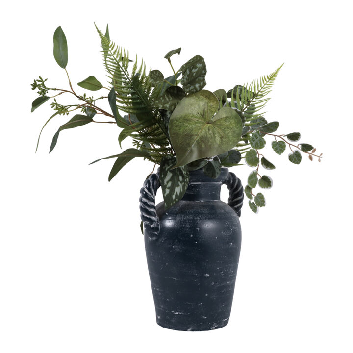 12x9" Twisted Handle Terracotta Vase, Blue