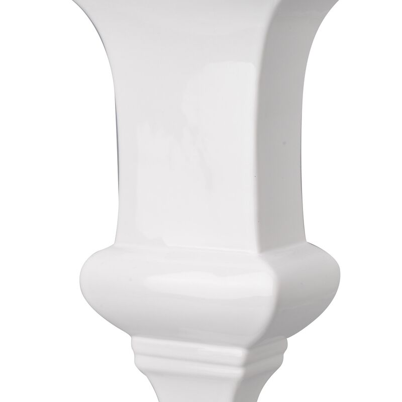 Ceramic Decorative Urn With Rectangular Opening, Large, White & Silver - Benzara