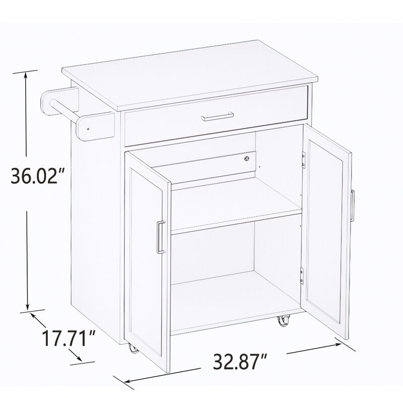 White Wood 32.68 in. Kitchen Island with Towel Rack and Adjustable Shelves