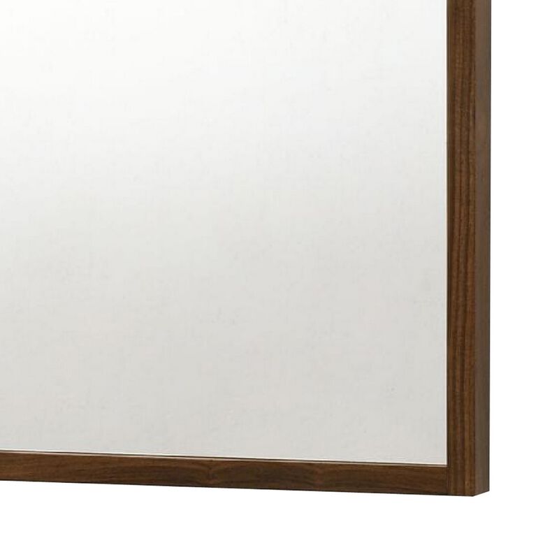 Noe 40 Inch Modern Wall Mirror, Sleek Wood Frame, Walnut Veneer - Benzara