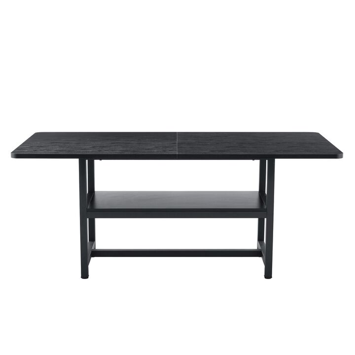 Whisen 71" Minimalist Dining Table with Storage Shelf, MDF Metal, Utility Table for Family Gatherings Living Room Kitchen