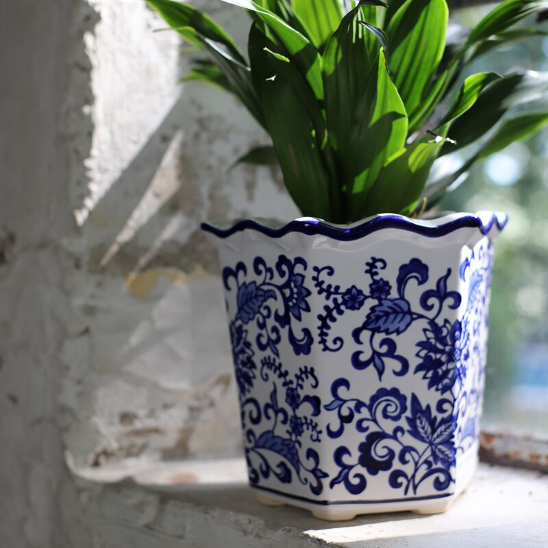 Euro Ceramica Blue and White Chinoiserie Ceramic Garden Planter, Set of 3 image number 3