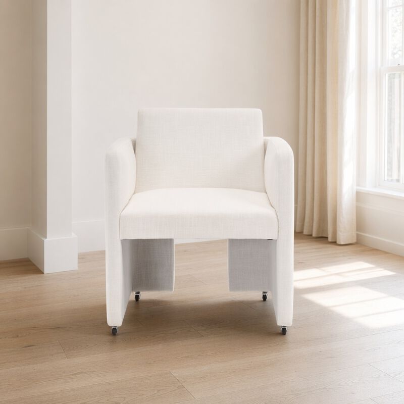 GOODSILO Modern Barrel Upholstered Dining Armchair Comfy Linen Fabric Accent Chair for Living Room, Home Office Reception Use image number 4
