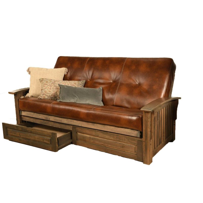 Washington Frame-Rustic Walnut Finish-Oregon Trail Saddle Mattress-Storage Drawers