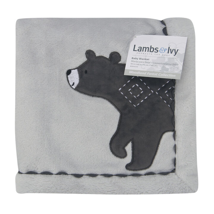 Lambs & Ivy Woodland Forest Gray Fleece Bear Nursery Baby Blanket