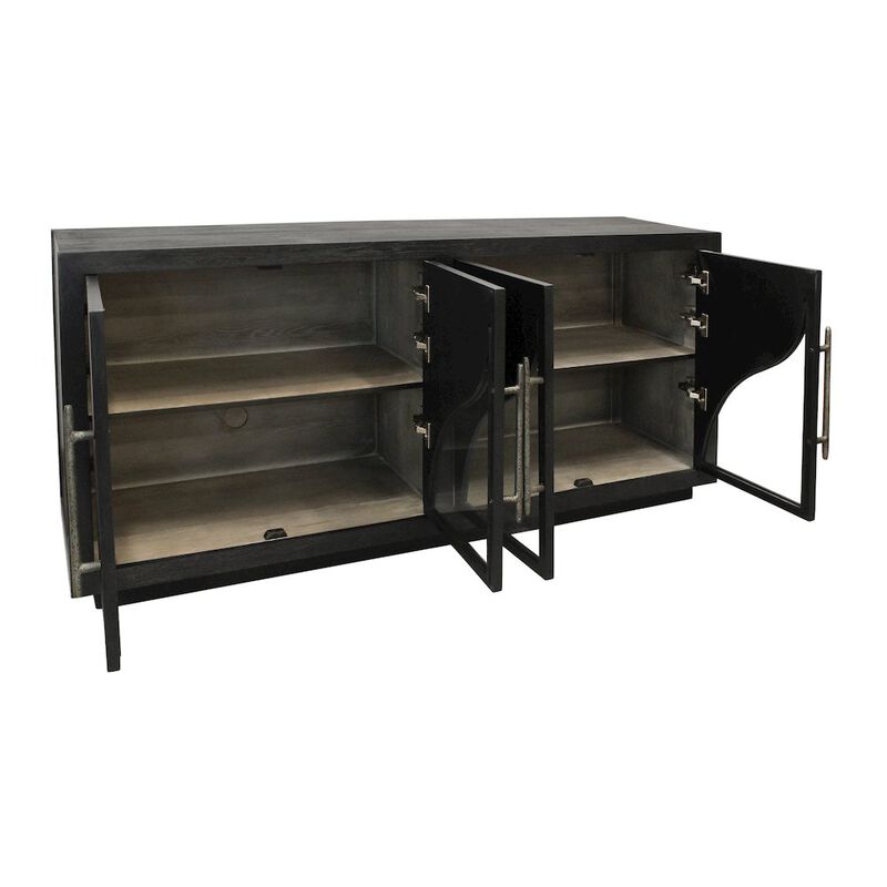 Alex Hamilton Kate 4-Door Sideboard with Solid Wood, Oak, Iron Handles, Dark Brown Finish