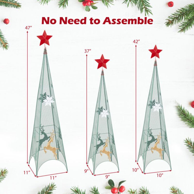 Hivvago 3/3.5/4 Feet Set of 3 Tower Shaped Christmas Trees with Removable Star Toppers
