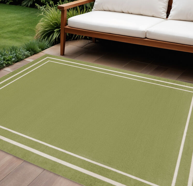 HomeRoots 9' X 12' Green And Ivory Indoor Outdoor Area Rug