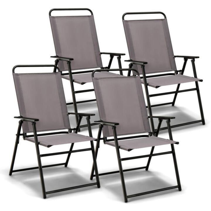 Hivvago Outdoor Folding Sling Chairs Set of 4 with Armrest and Backrest