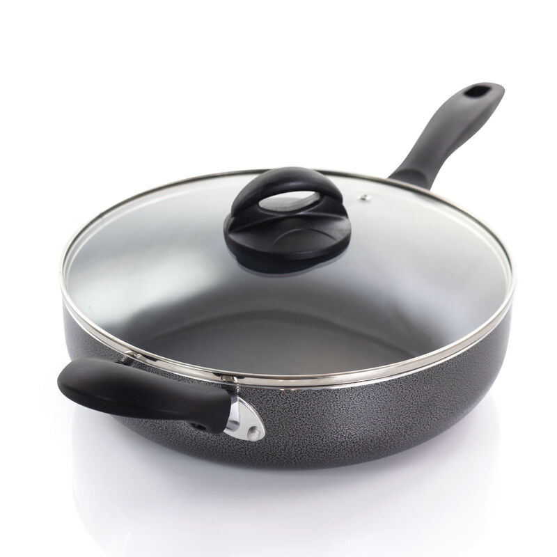 Oster Clairborne 10.25 Inch Aluminum Saute Pan with Lid in Charcoal Grey