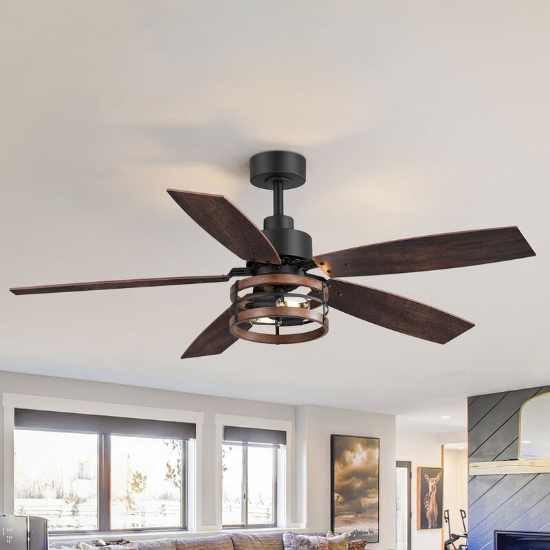 Breezary 52" Ceiling Fan with Light, 5 Plywood Blades, E26 2-Light, 6 Speeds, Remote Control image number 8