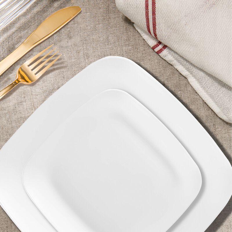 Solid White Flat Rounded Square Plastic Wedding Value Set (30 Sets) image number 1