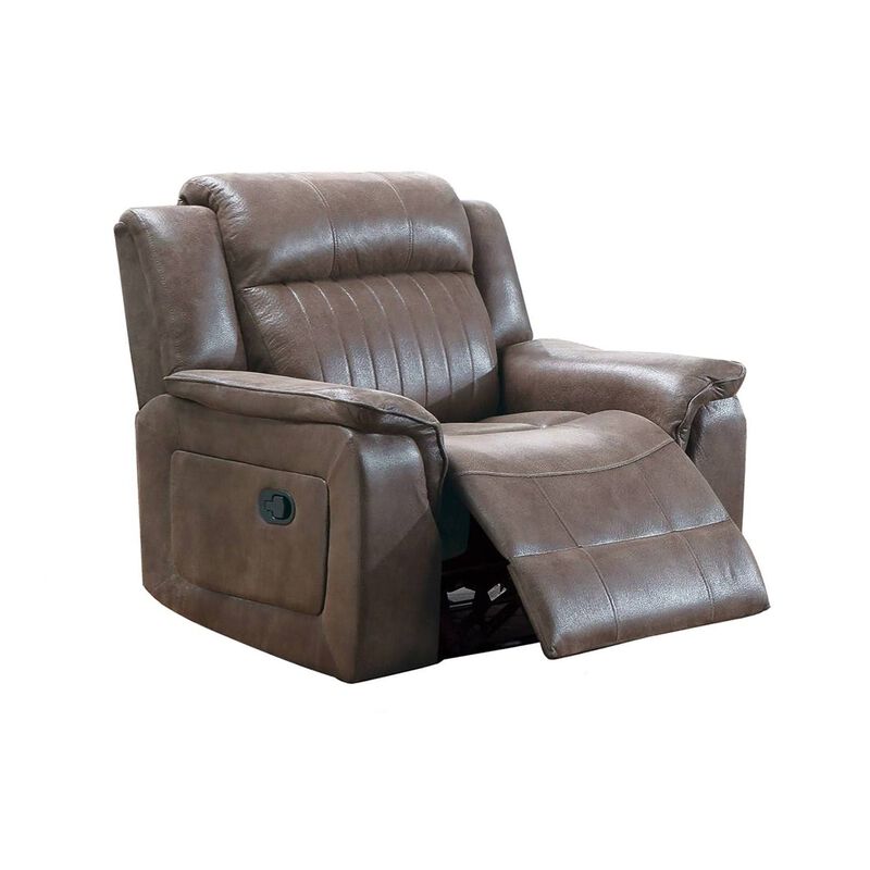 Oya 40 Inch Power Recliner Chair, Pull Tab Mechanism, Rich Brown Leather-Benzara image number 1