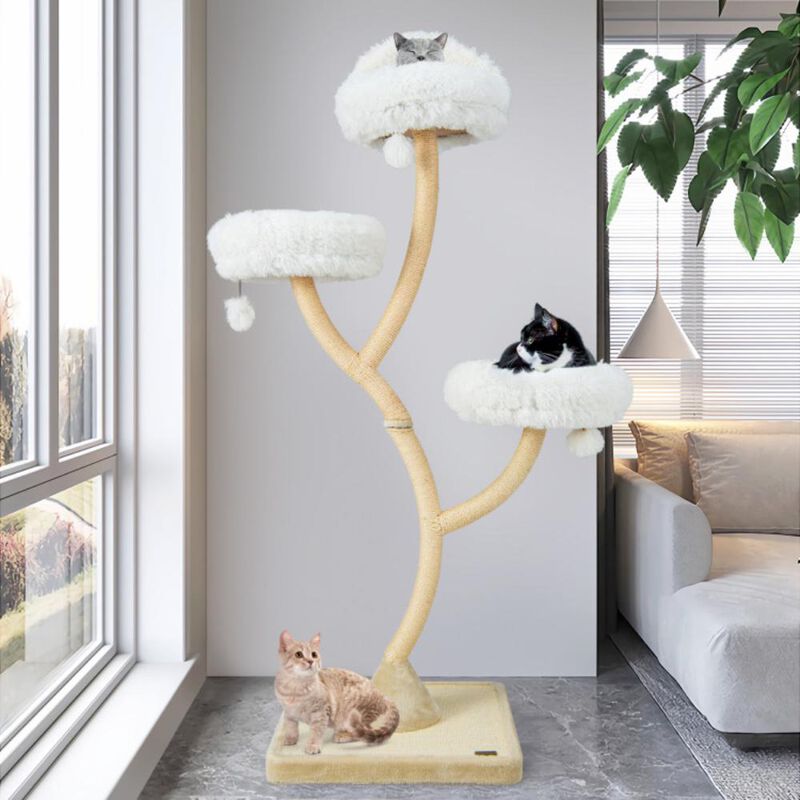 Hivvago 70 Inch Tall Cat Tree 4-Layer Cat Tower with 3 Perches and Dangling Balls