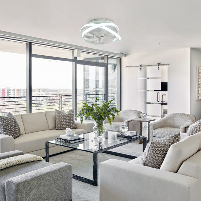 12.5" Modern White Flush Mount Ceiling Fan with LED Light