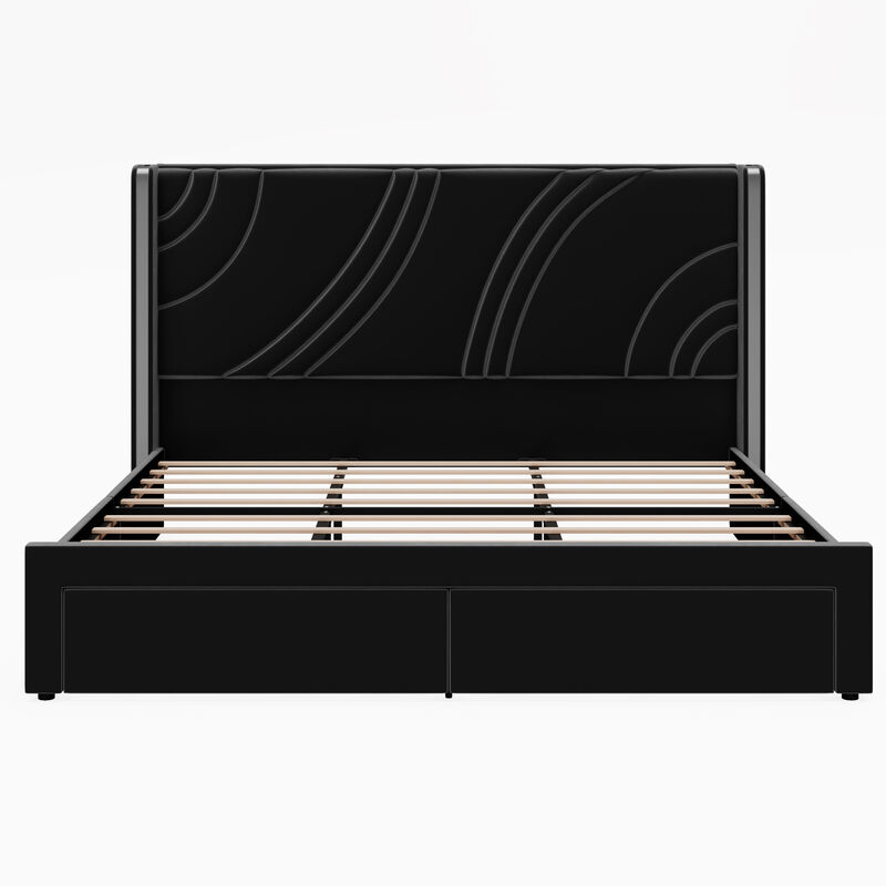 Merax Modern Upholstered LED Bed Frame with Storage Drawers