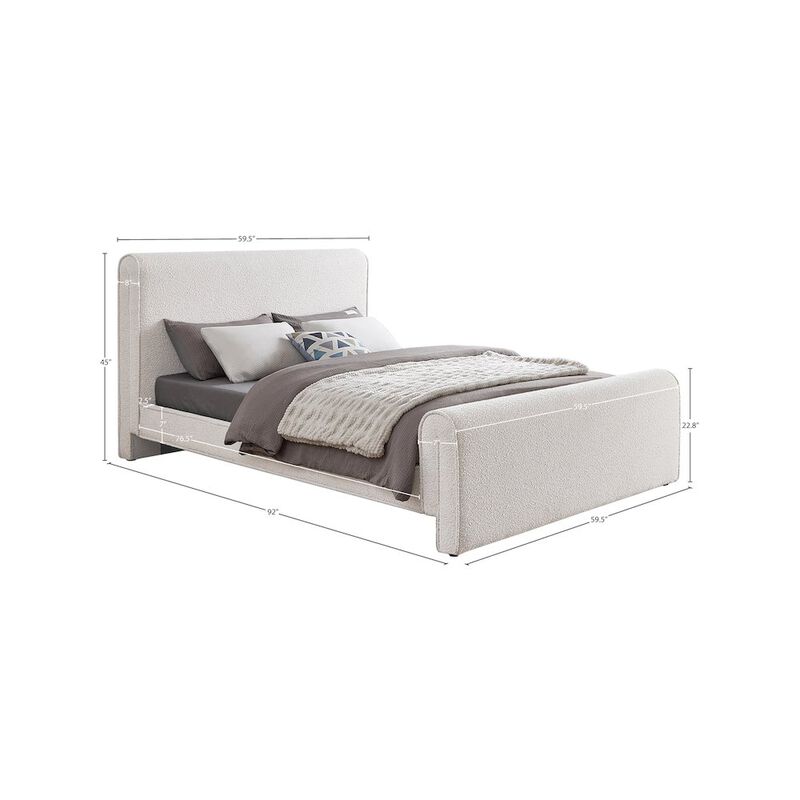 Meridian Furniture Stylus Cream Boucle Fabric Full Bed