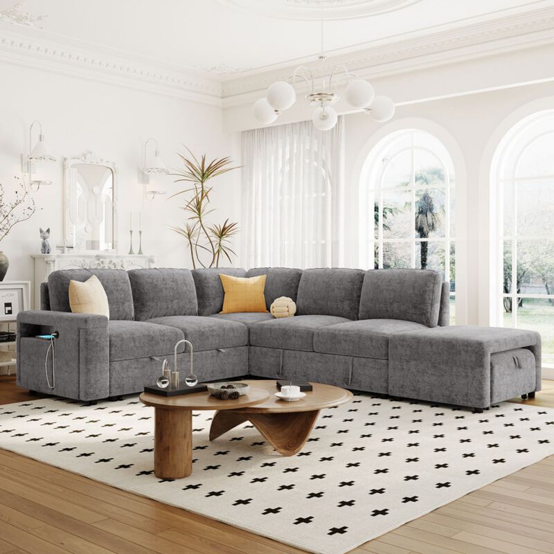Gabdor L‑Shaped Pull‑Out Sectional Sofa Bed image number 2