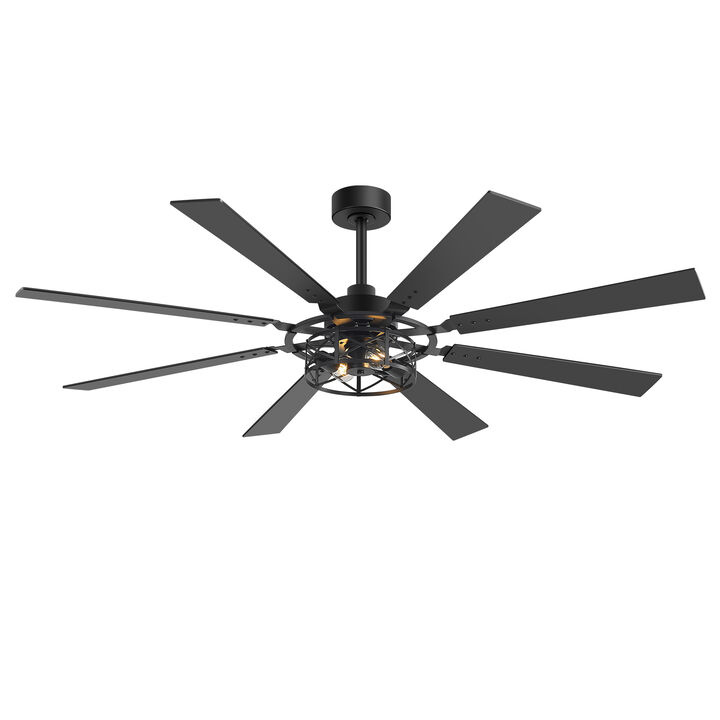 Breezary 65 in Traditional Ceiling Fan with Light,8 Blade Plywood Fan, E26 x2 Bulbs,Remote Control