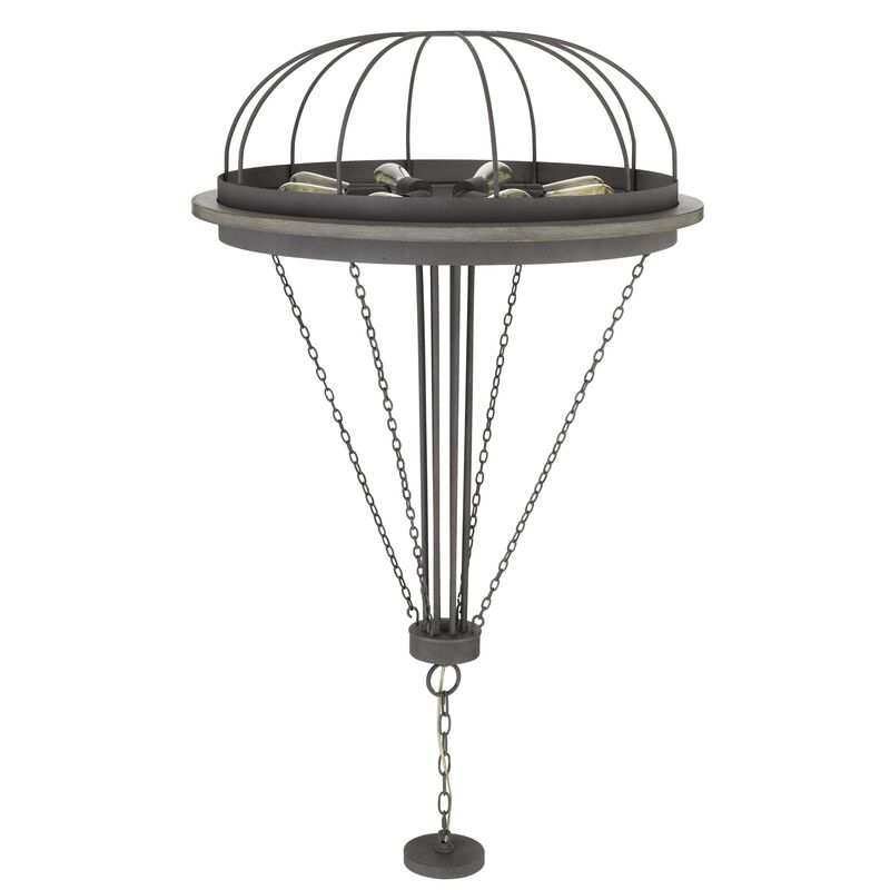 Nexy 29 Inch Chandelier, 8 Light Bulb Sockets, Gray Metal Cage Design - Benzara