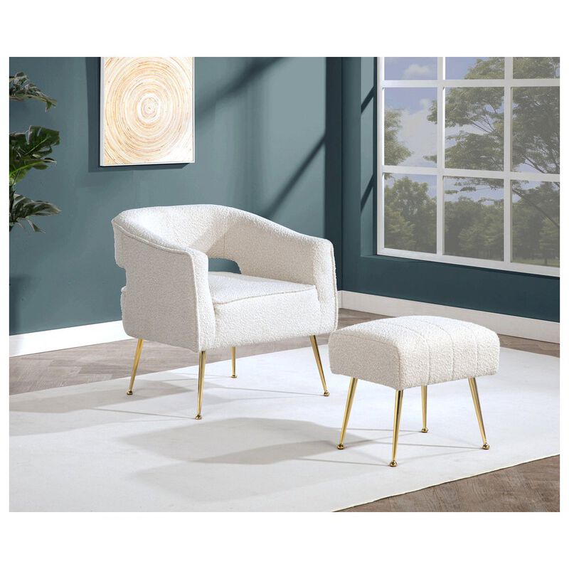 Best Quality Furniture 2 Pc Cream Accent Chair And Ottoman With Gold Legs