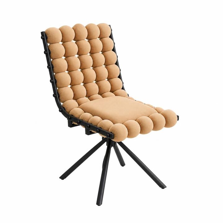 GOODSILO Set of Two Modern Tufted Puffy Bubble Velvet Dining Accent Swivel Chairs with Metal Legs for Dining Room and Kitchen