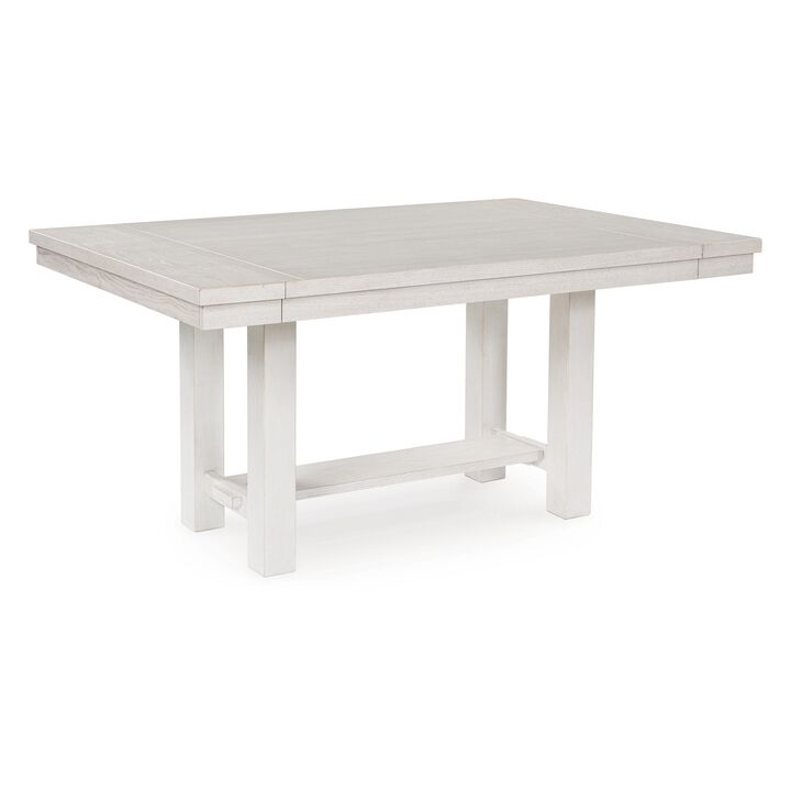 Fleur Dining Table with 2 Extension Leaves, White Wood, 62-86 Inch - Benzara