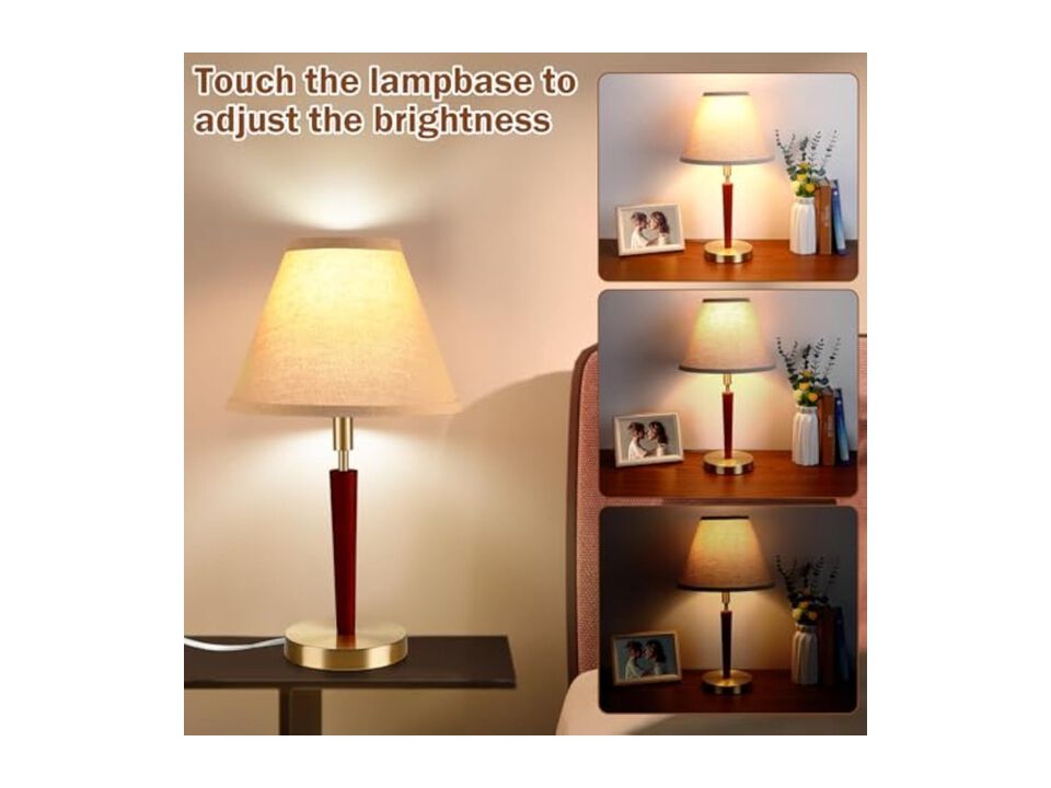 Dimmable Touch Control Modern Mid Century Wood Bedside Lamp For Living Room