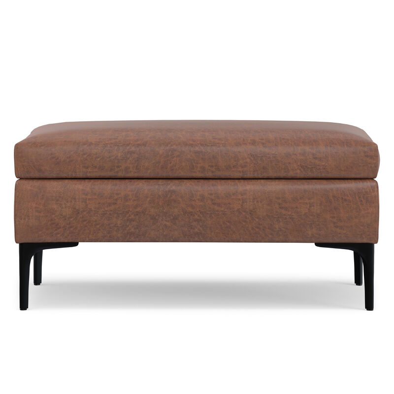 Rebecca 36 inch Wide Mid Century Rectangle Rectangular Coffee Table&nbsp;Storage Ottoman with Lift Up Lid in Distressed Saddle Brown Distressed Vegan Faux Leather, Assembled image number 6