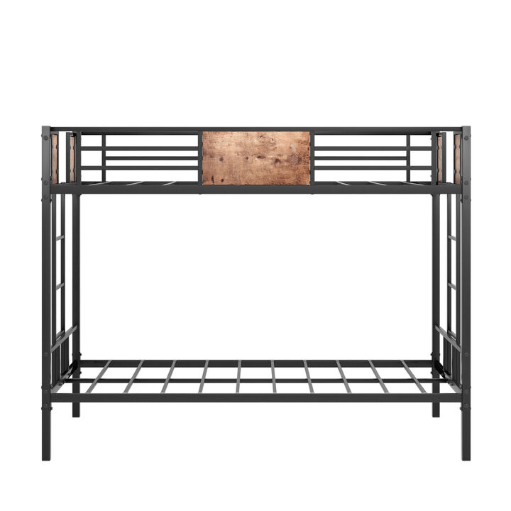 Bunk Bed Twin Over Twin Size Metal Bunk Bed with Ladder and Full-Length Guardrail, Metal Bunk Bed, Storage Space, No Box Spring Needed, Noise Free, Black
