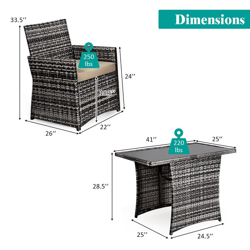 3-Piece Outdoor Patio Rattan Wicker Furniture Set, Stylish and Comfortable Seating