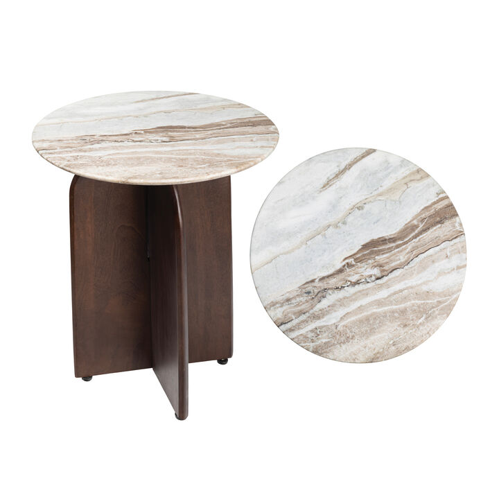 Naomi 18" Rustic Minimalist Marble/Wood X-Base Accent Table