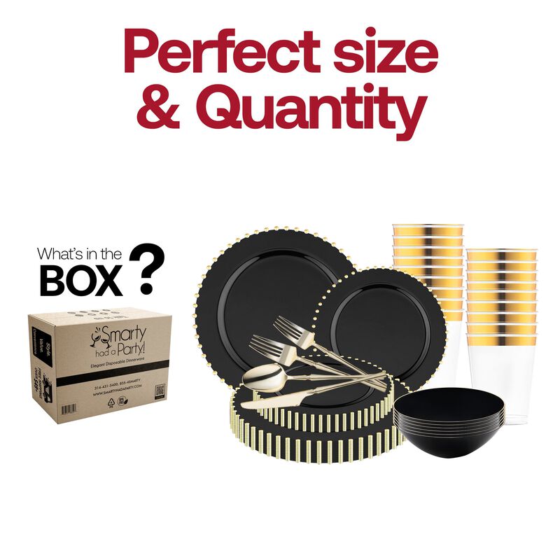 Black with Gold Pearl String Round Plastic Tableware Set (60 Sets) image number 5