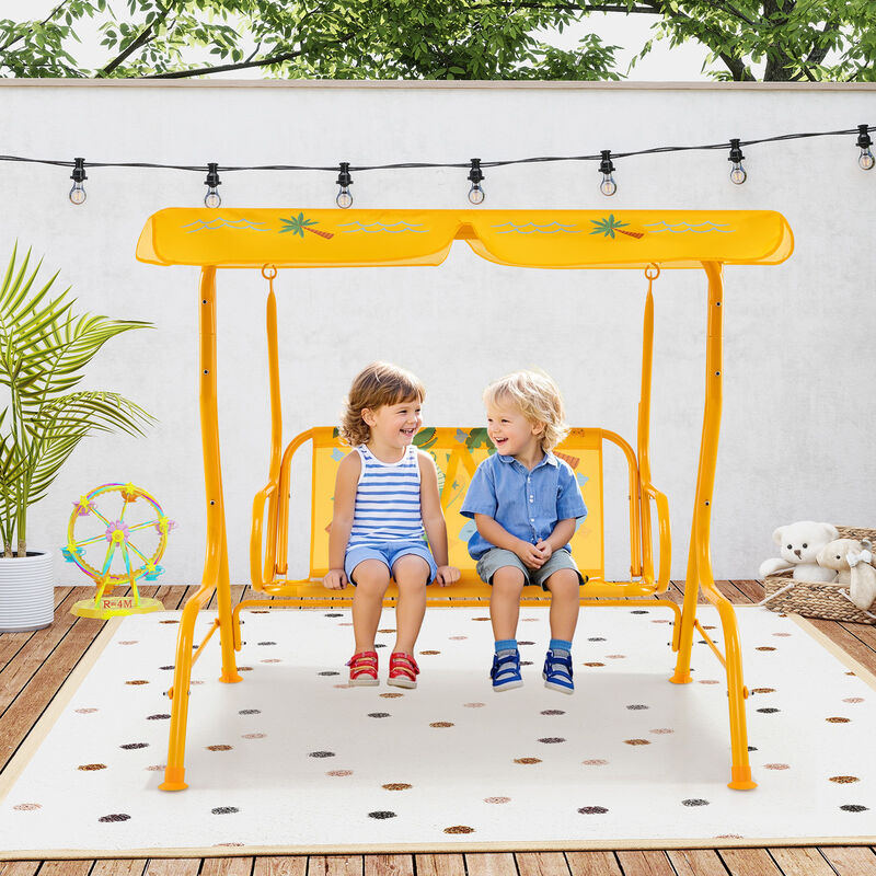 Metal Frame Kids Patio Swing with Dual Seat and Adjustable Canopy Top