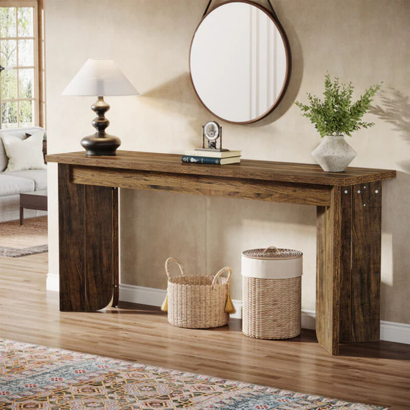 Wooden Console Table with Double Pedestal for Sofa or Hallway image number 5