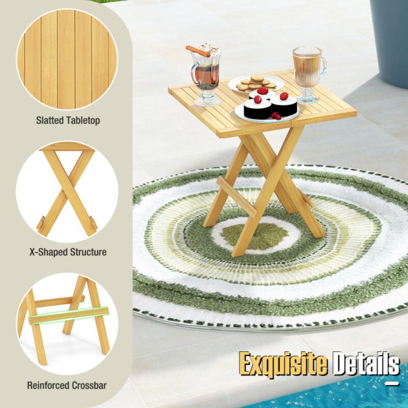 Hivvago Patio Folding Side Table with X-shaped Legs and Slatted Tabletop