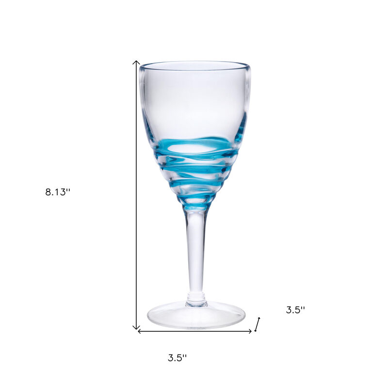 HomeRoots Set of Four Clear and Blue Swirl Acrylic Stemmed All Purpose Wine Glass image number 4