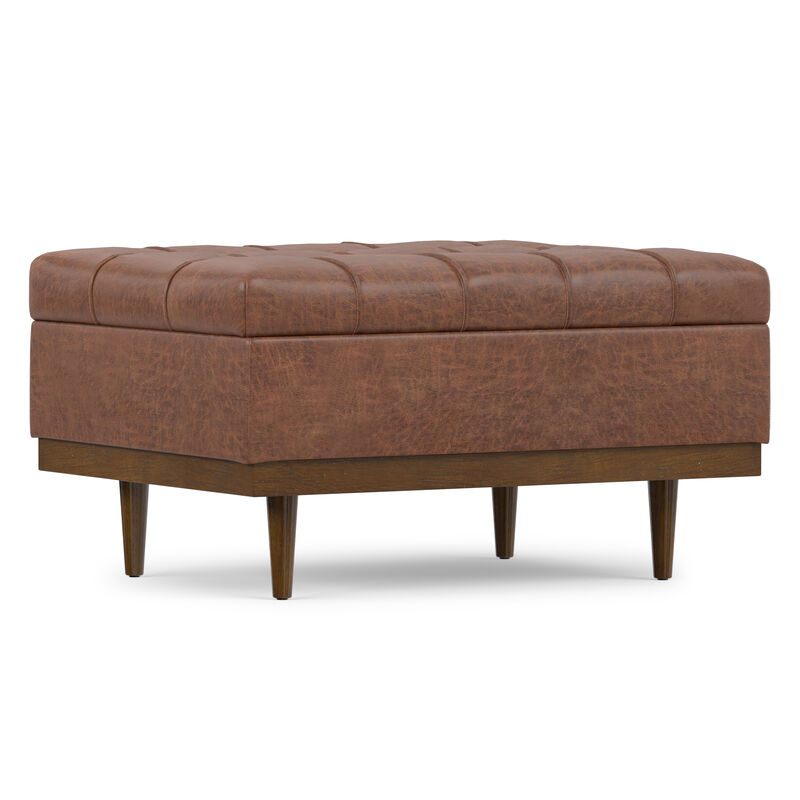 Mariah 34 inch Wide Contemporary Rectangle Coffee Table Storage Ottoman in Distressed Saddle Brown  Vegan Faux Leather, Assembled image number 7