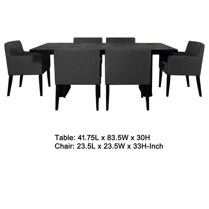 Kinza 7pc Dining Table and 6 Chairs Set, Black Tambour, Charcoal Gray image number 5