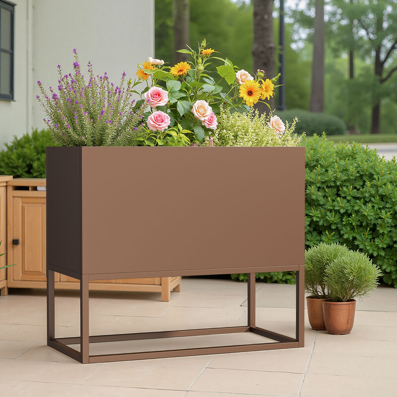 Metal Rectangular Planter with Shelves and Drainage Holes