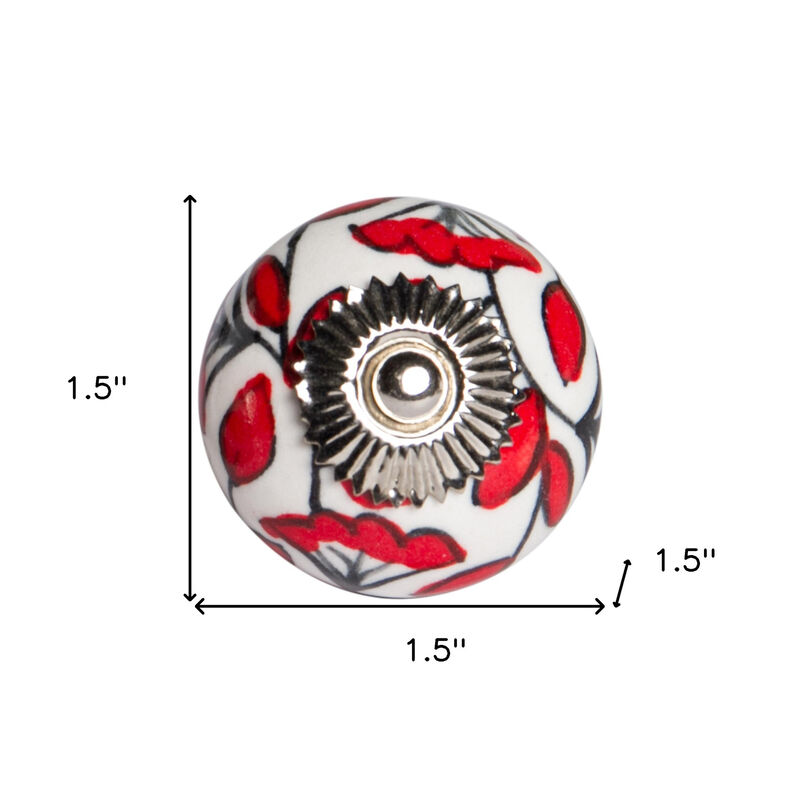 HomeRoots Set of Eight White And Red Ceramic And Metal Drawer Pull Knobs image number 4