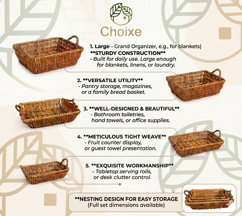 Multi-Functional Willow Baskets Full Collection -5 Pieces Set image number 3